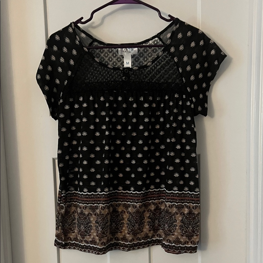 Just Be Black and Brown Patterned Blouse
